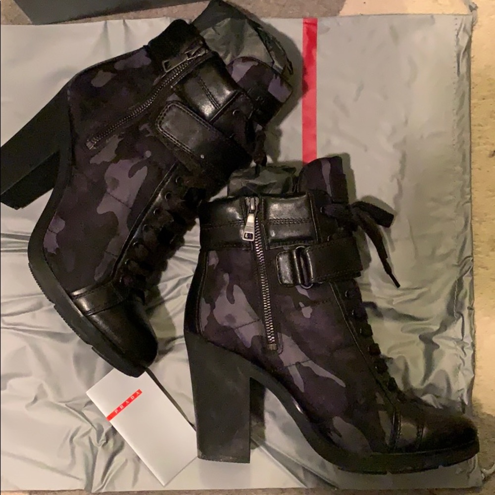 Prada grey/black/blue camp ankle boots